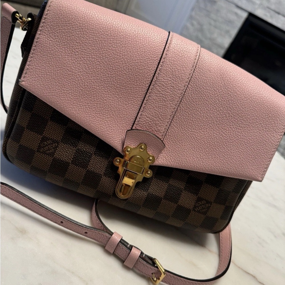 Louis Vuitton Clapton Handbag Damier and Leather PM Brown, Pink